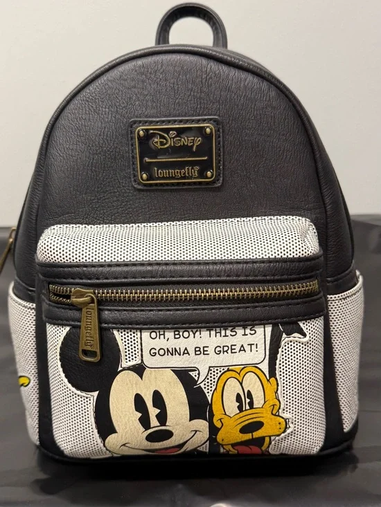 Disney x Loungefly Black and White Mickey & Pluto Mini Backpack - Picture 1 of 5